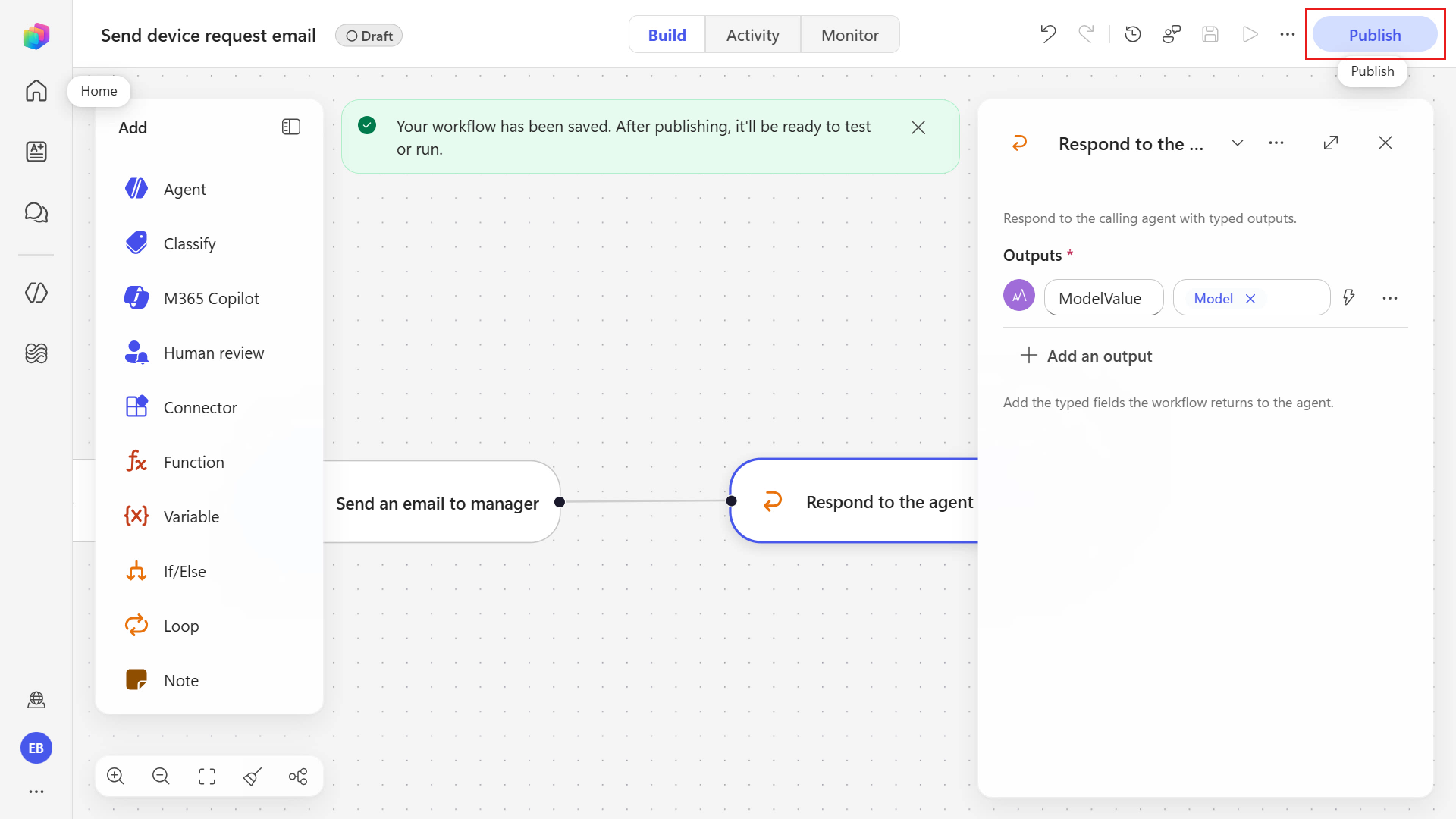 Publish the device request workflow