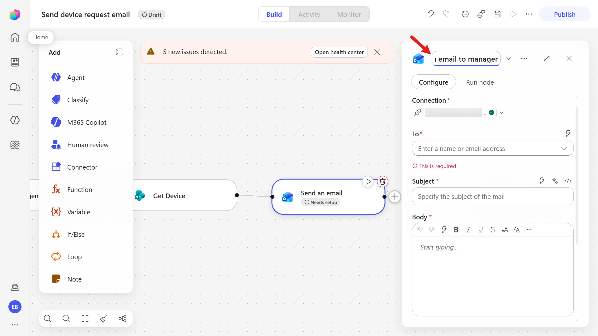 Rename the Send an email action