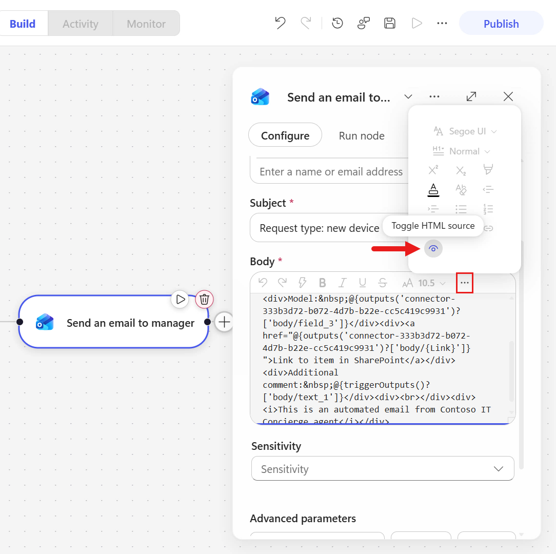 Return to the visual email editor
