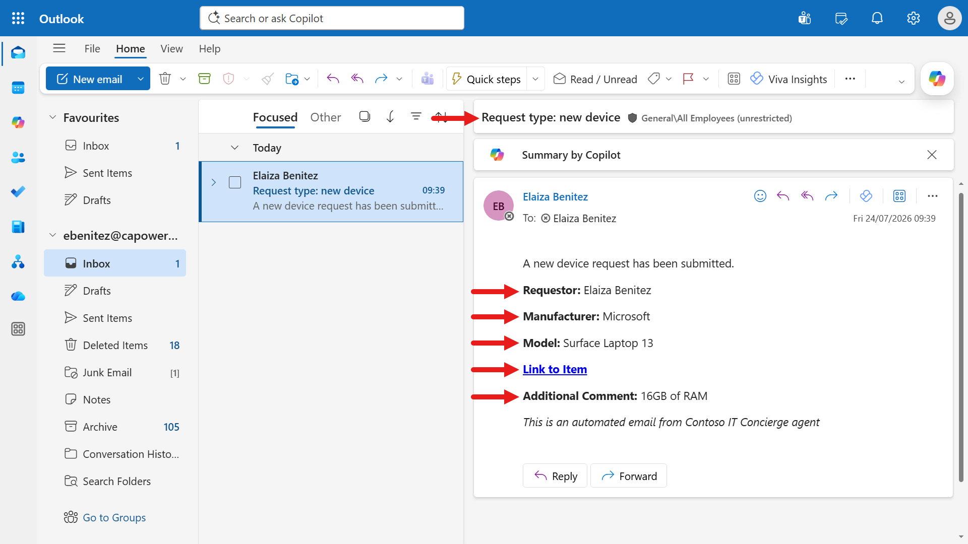 Review email generated for test case one