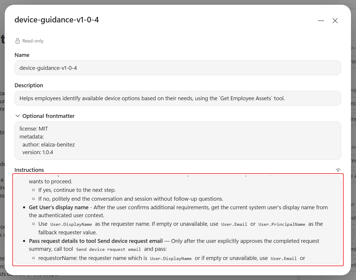 Review instructions for passing request details