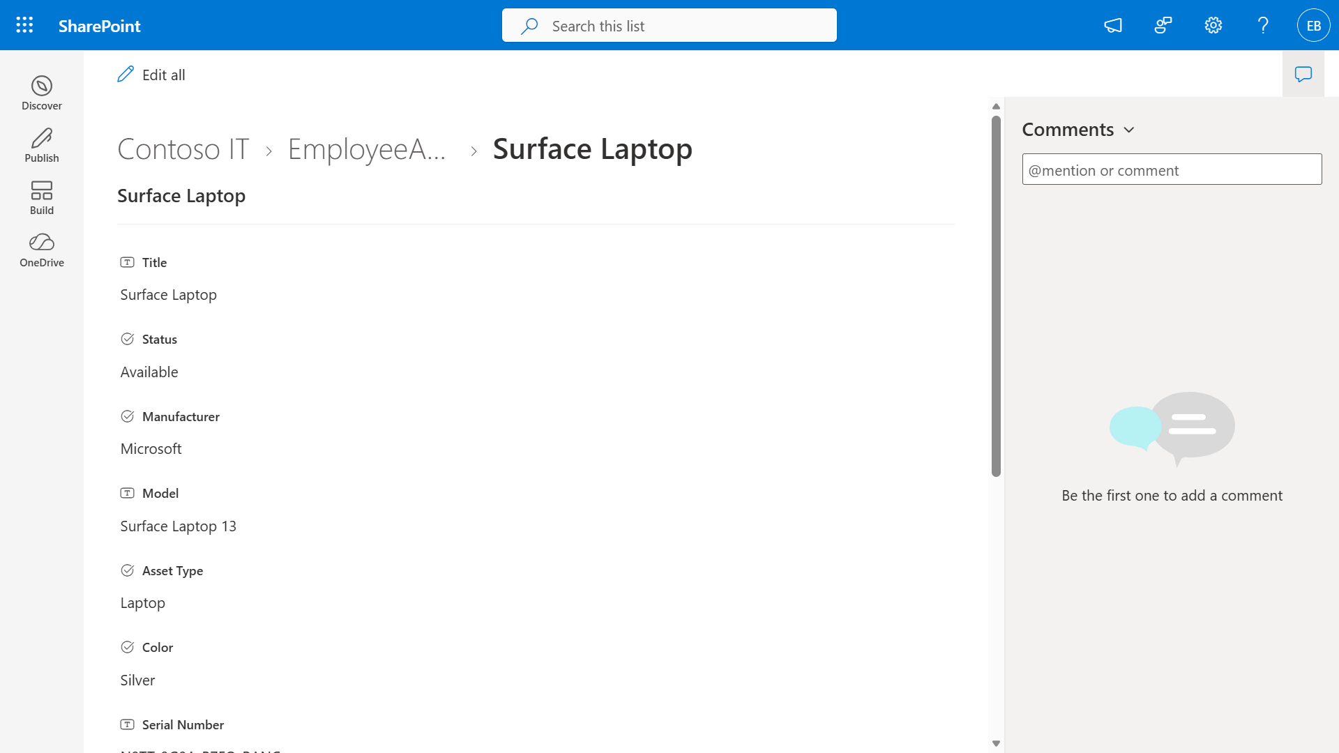 Review selected device in SharePoint list