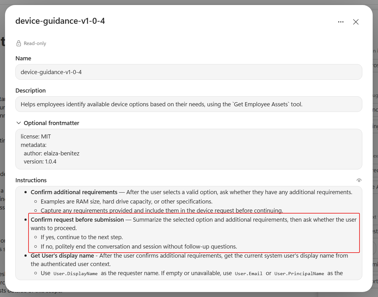 Review the request confirmation instruction