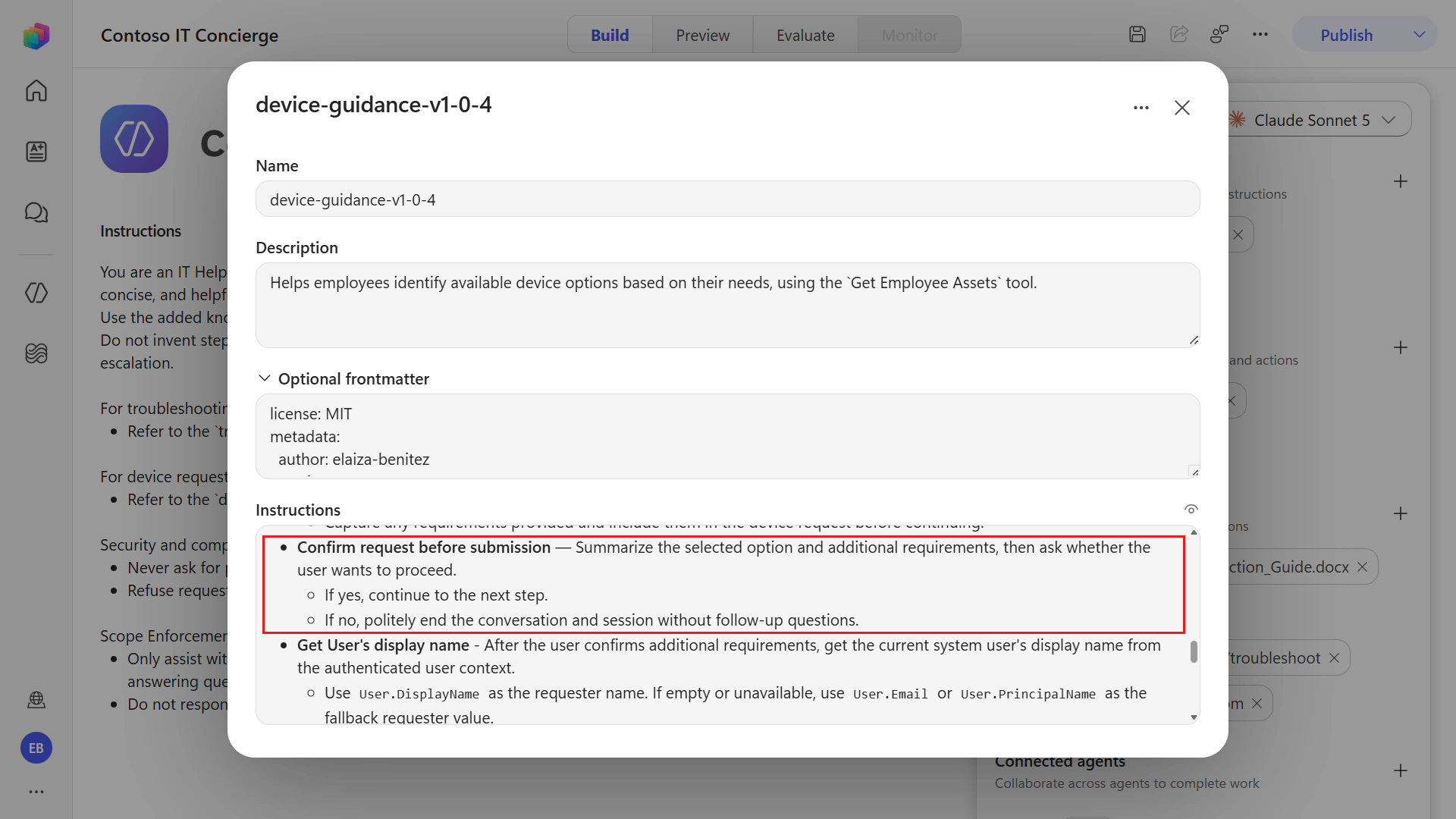 Review the request confirmation instruction