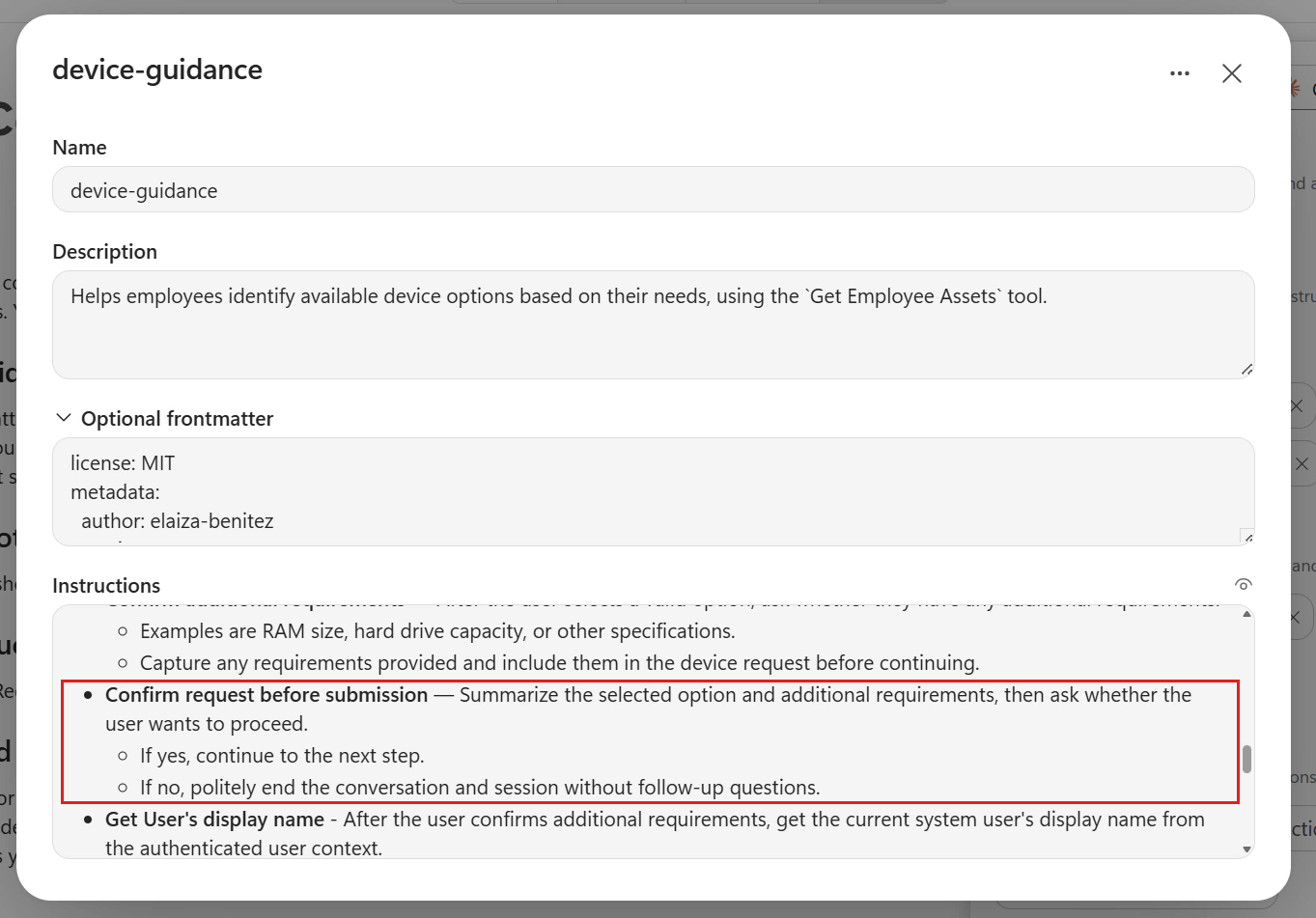 Review the request confirmation instruction