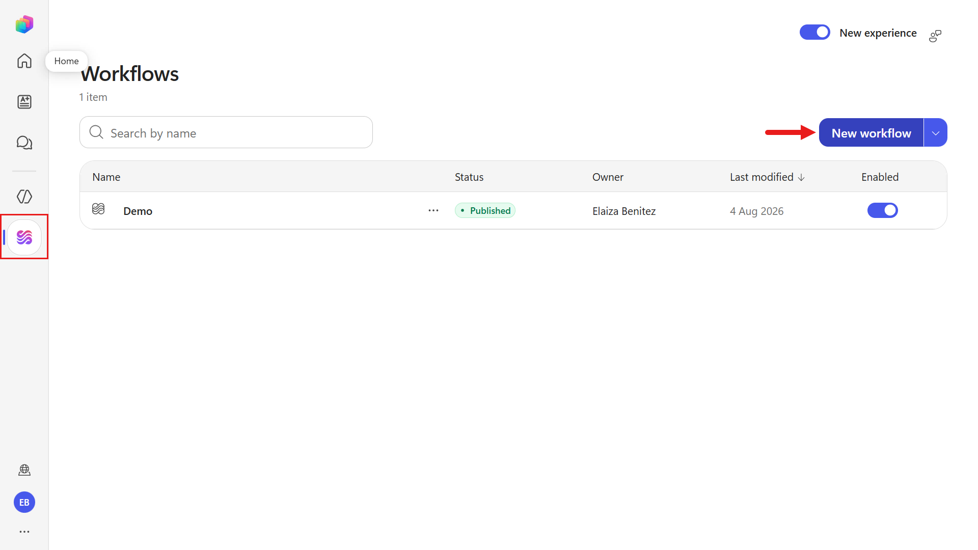 Select a new workflow in Copilot Studio