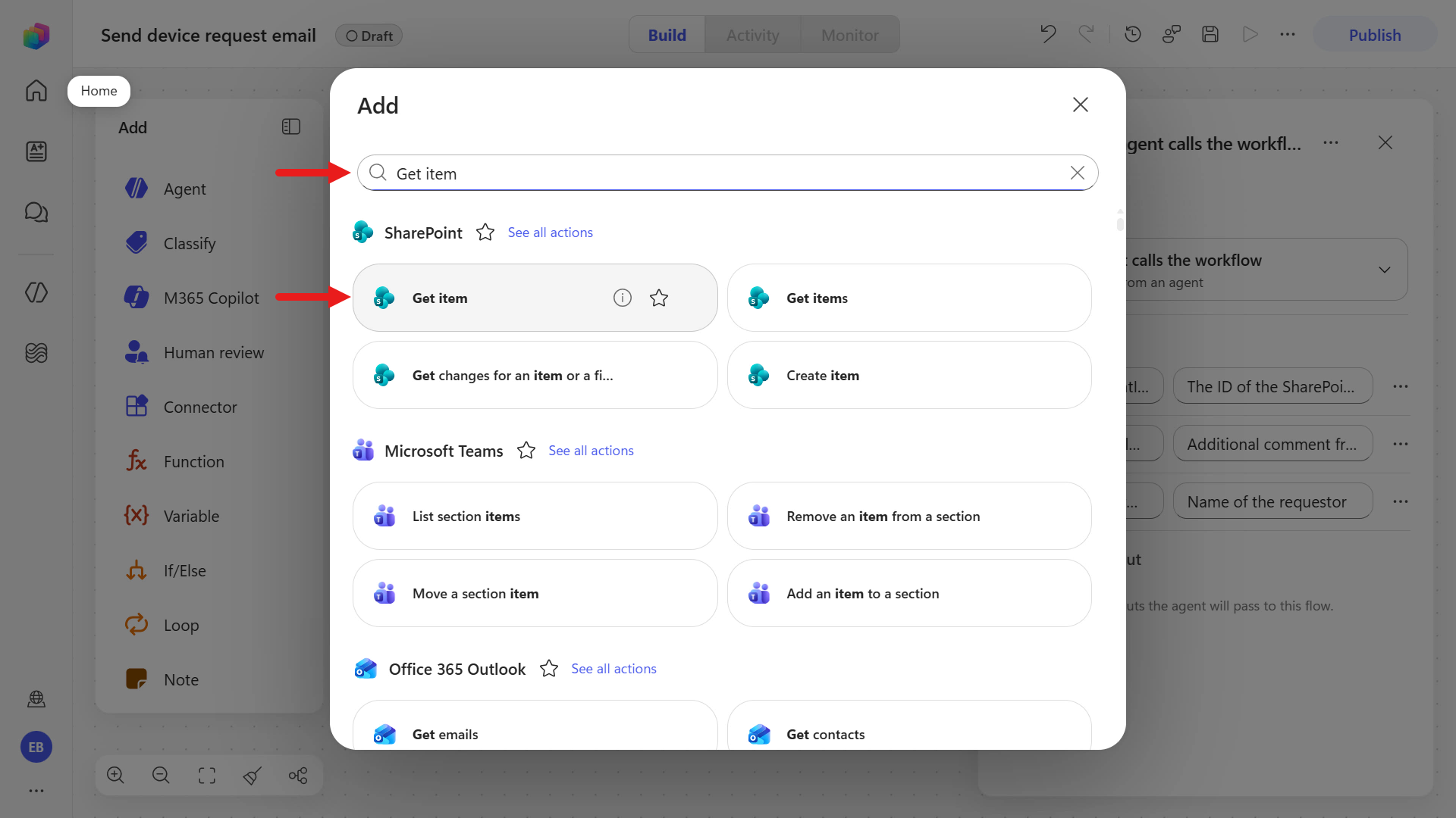 Select SharePoint Get item action