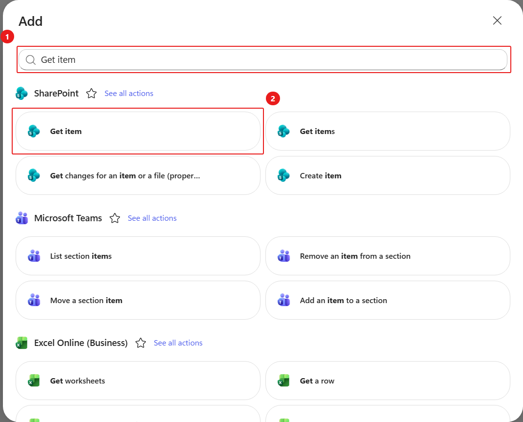 Select SharePoint Get item action