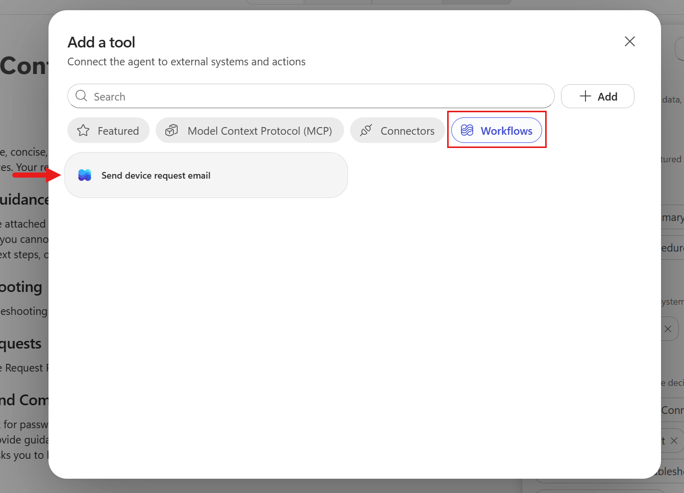 Select the device request workflow