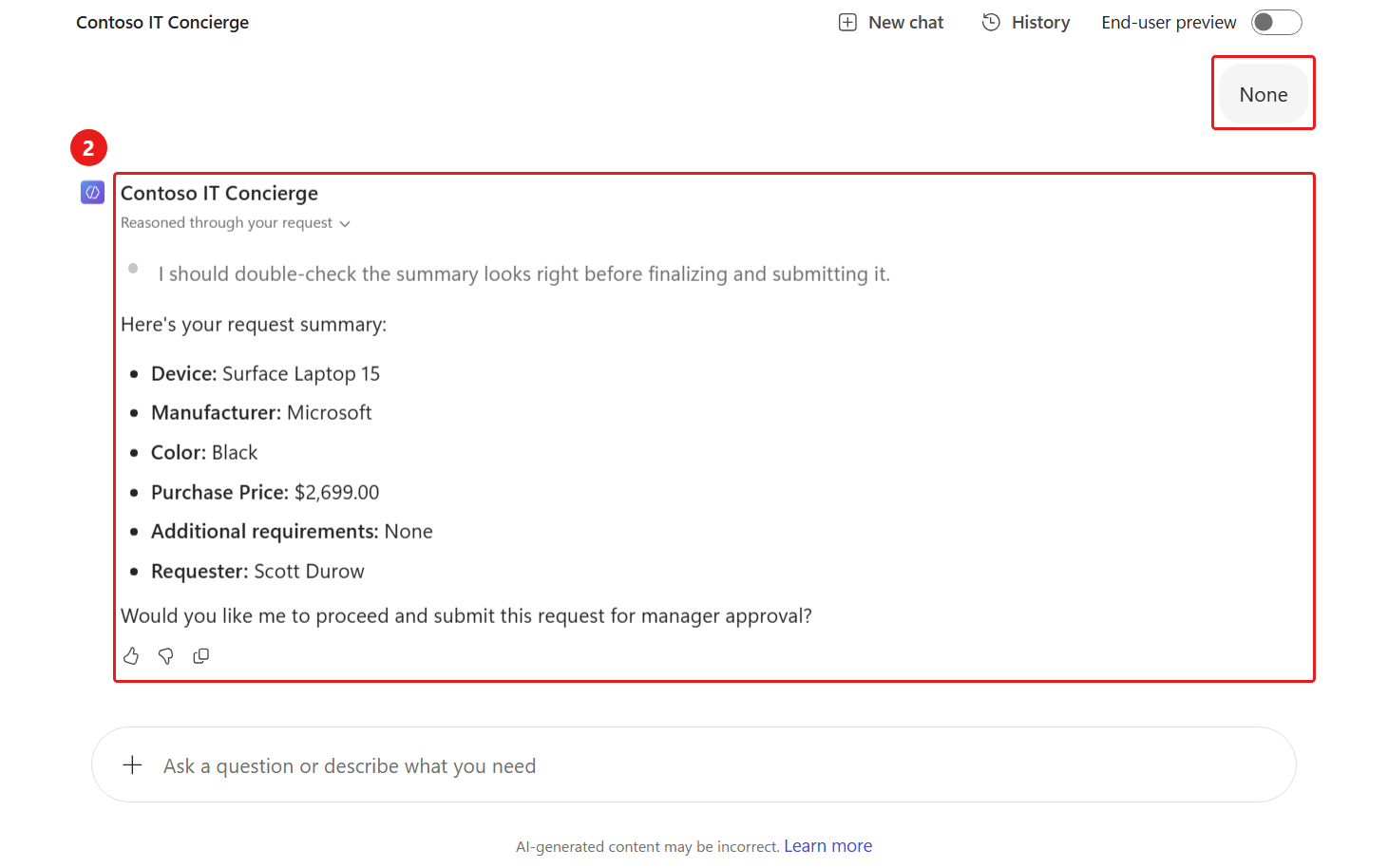 Submit device request test case two