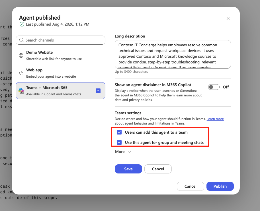 Configure the agent Teams settings