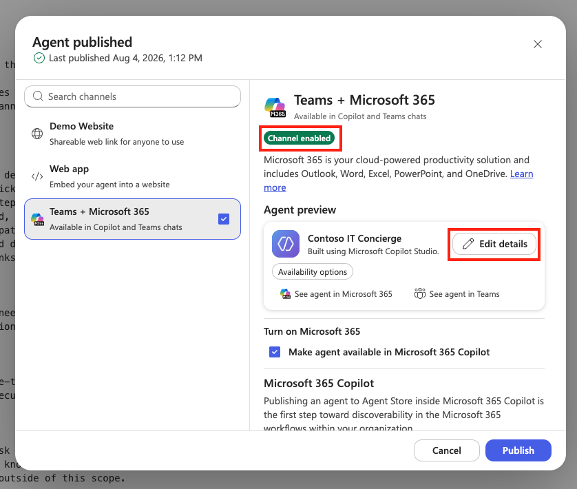 Edit the published agent listing details