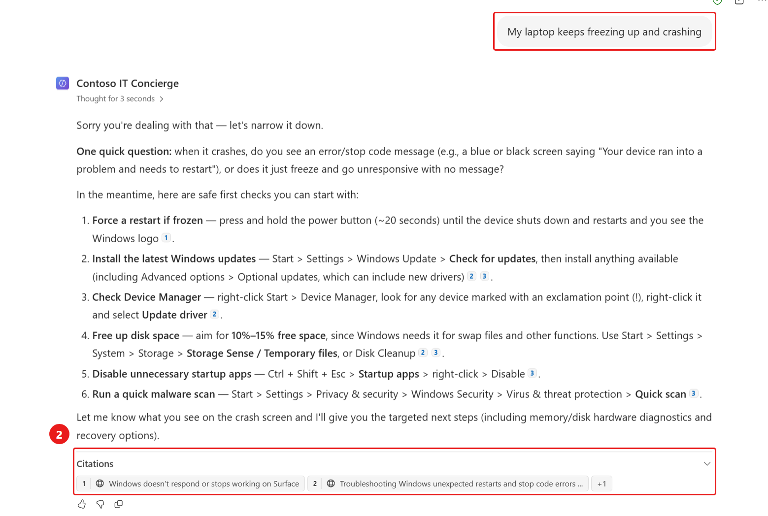 Review the grounded troubleshooting response
