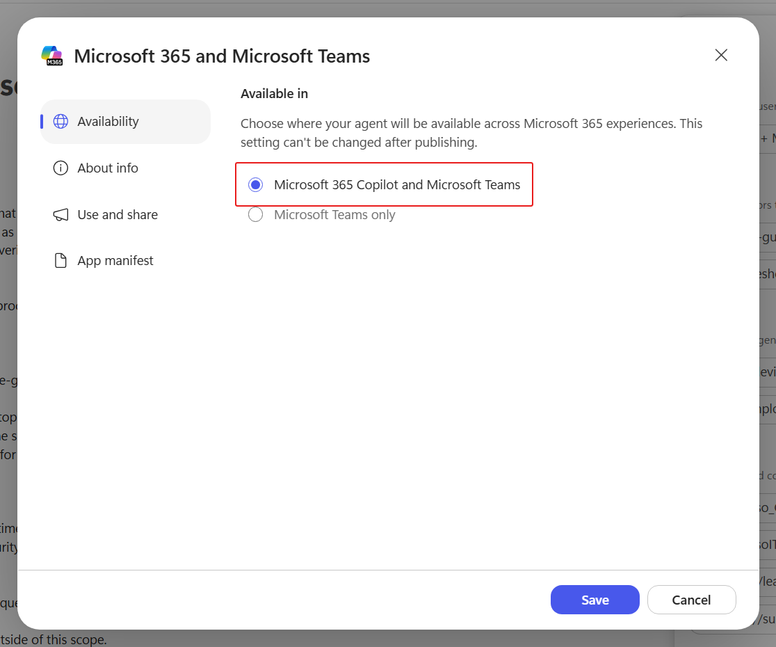 Select Teams and Microsoft 365 channel