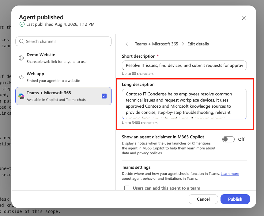 Update the agent long description