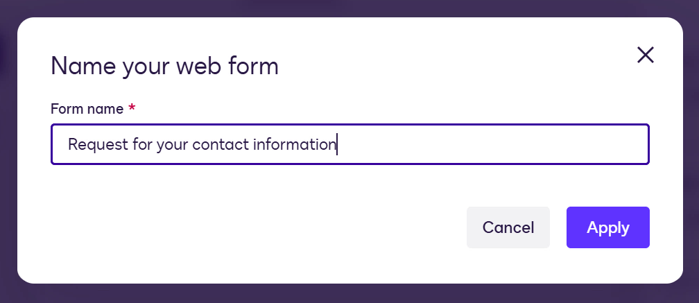 Enter name for Web Form