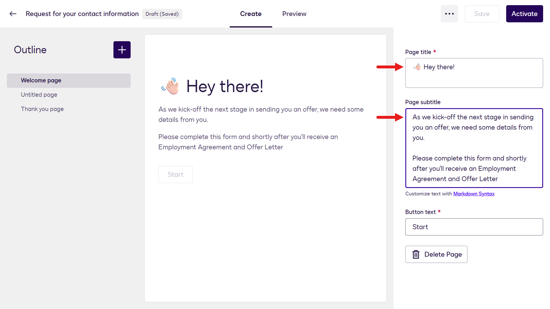 Update Welcome page details