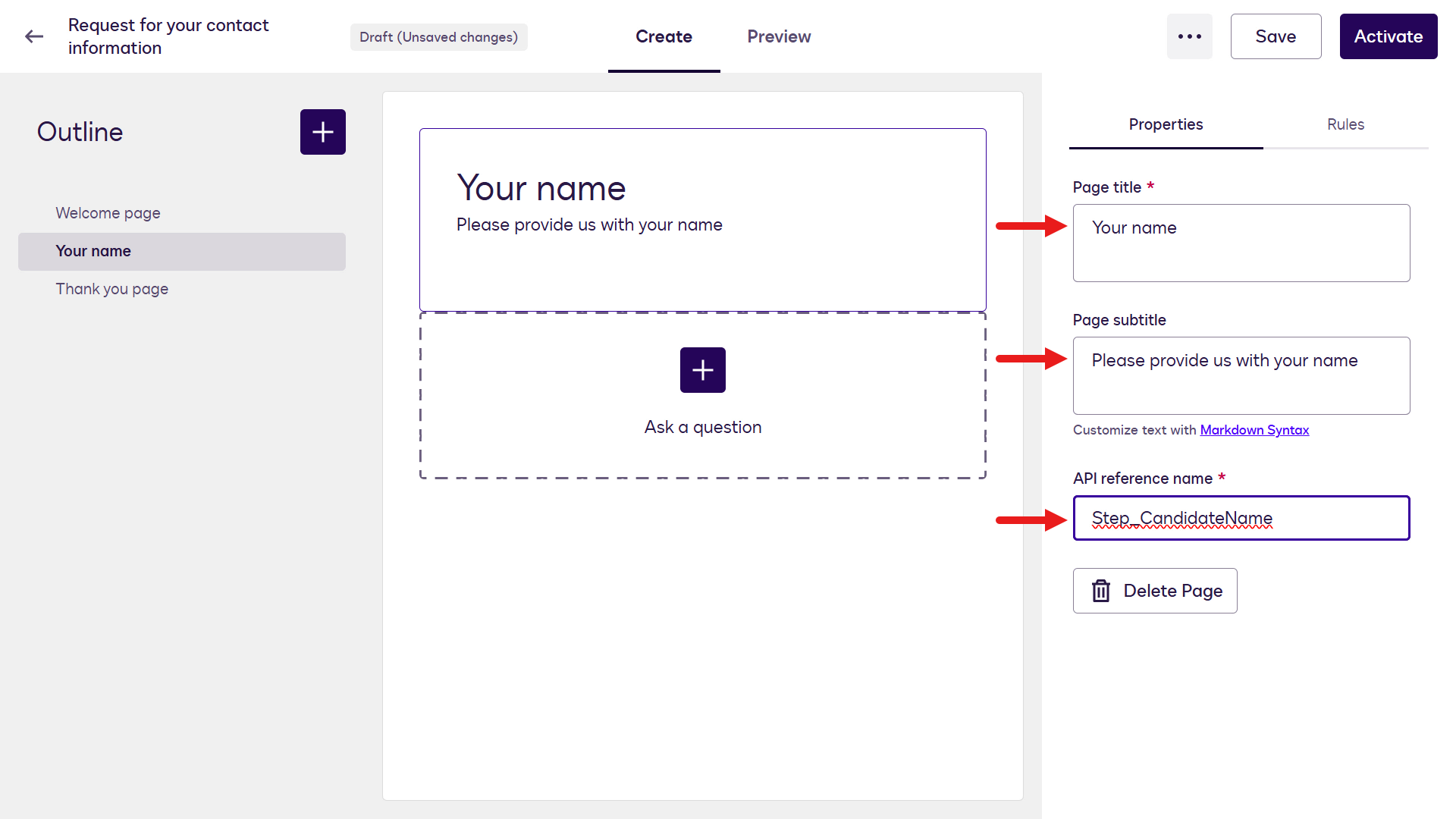 Update Your Name page details