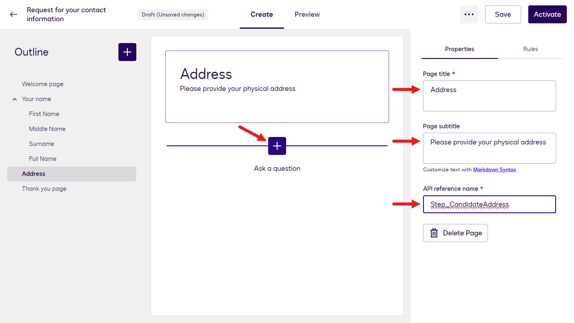 Update Address page details