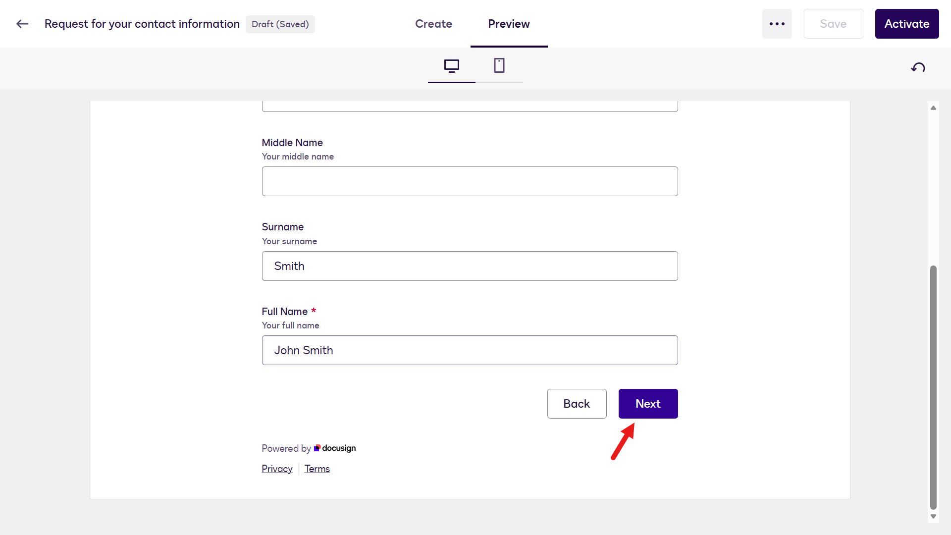 Complete Your Name page