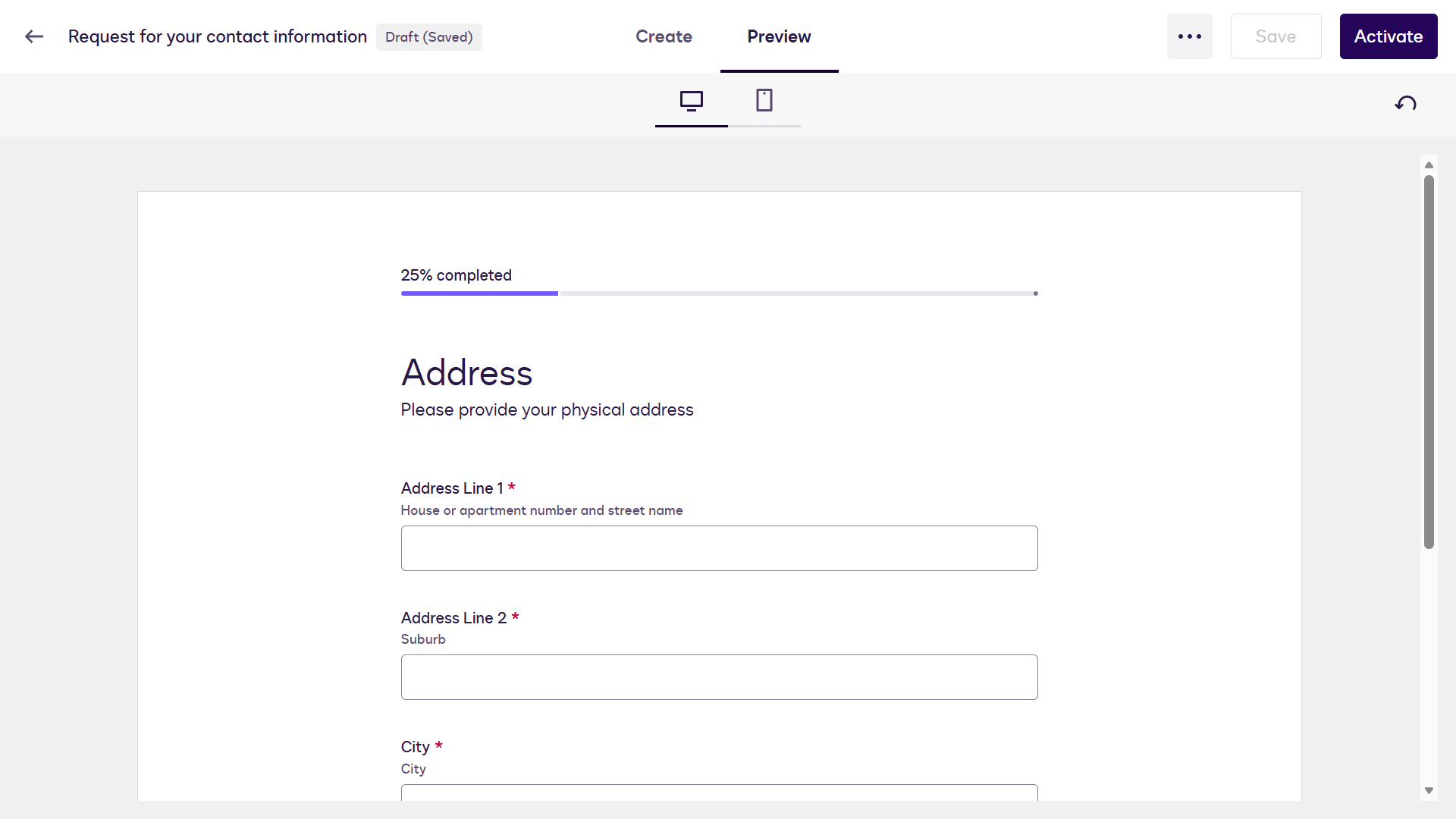 Address page of web form