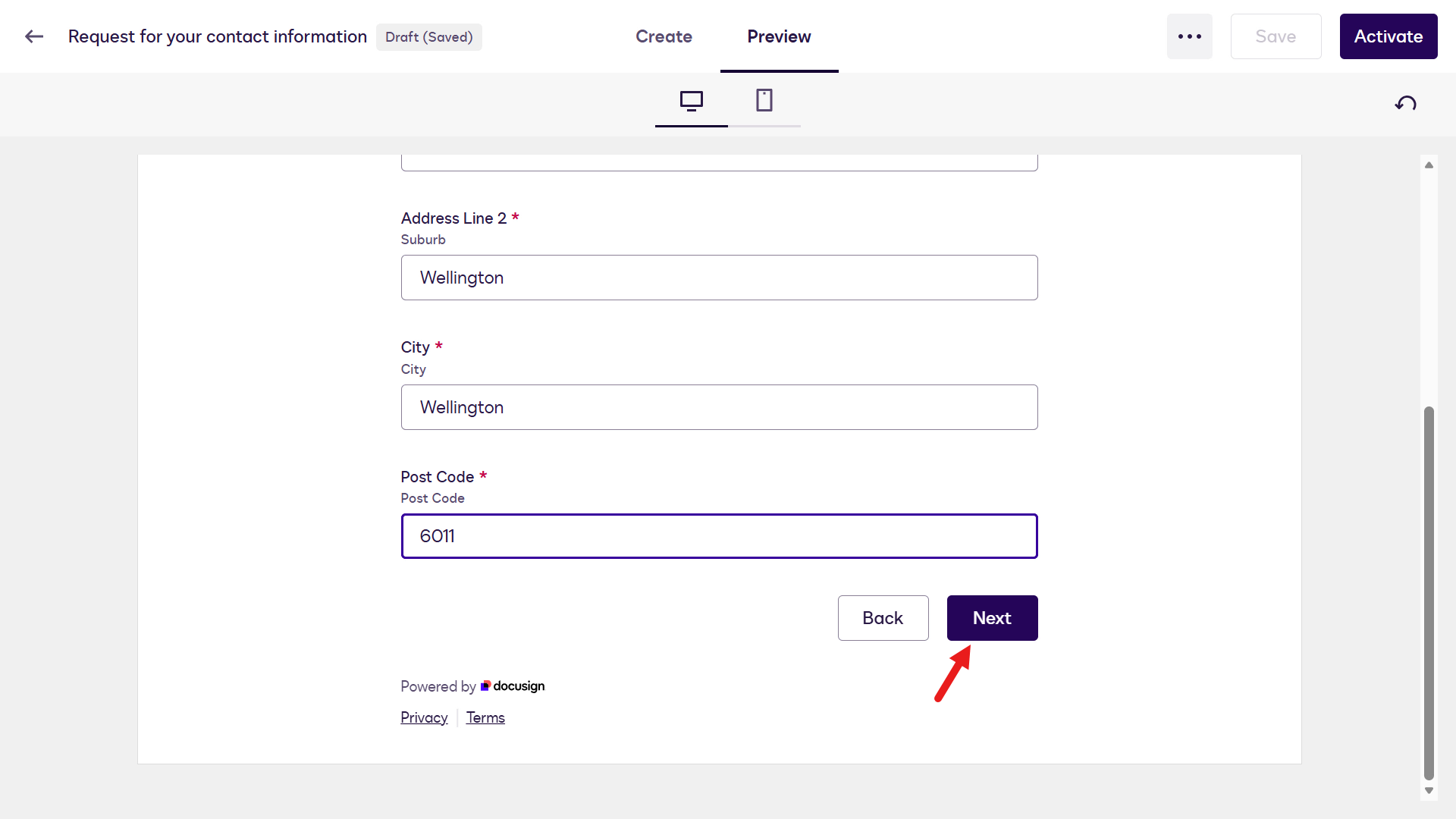 Complete Address page