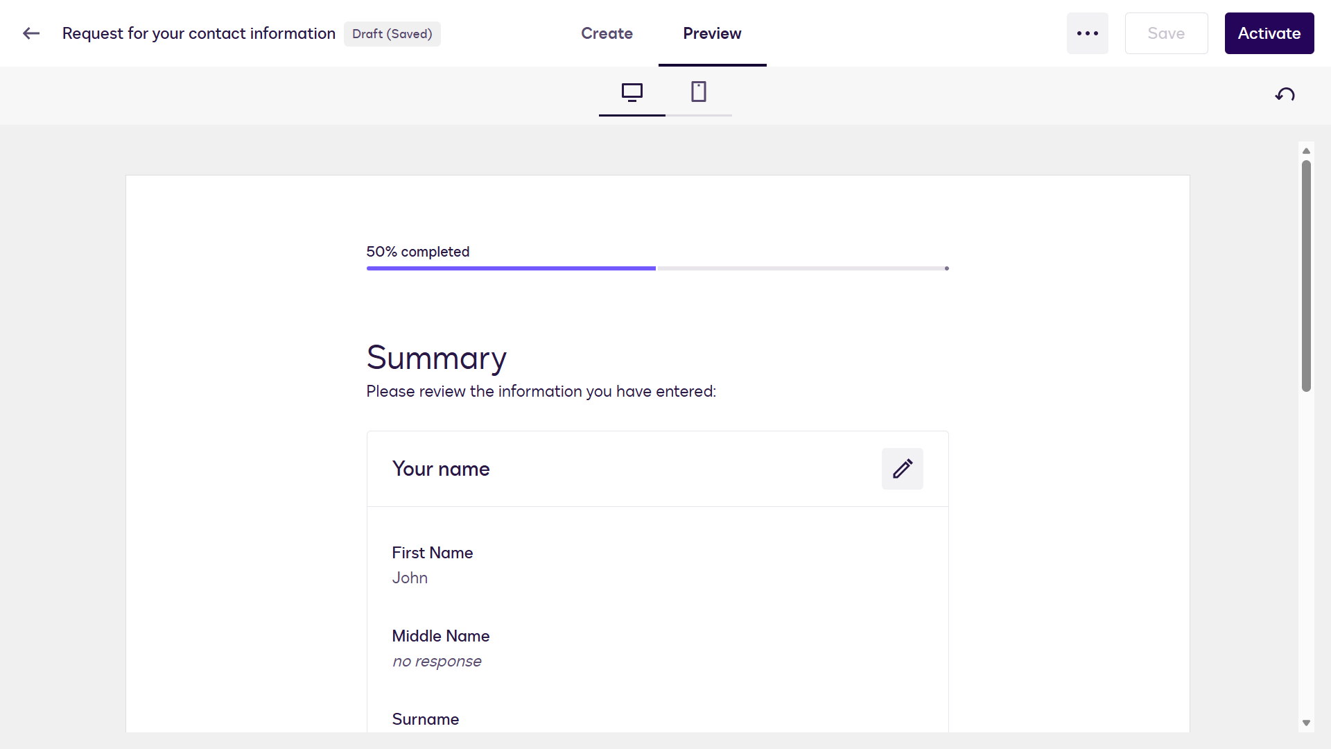Review entered information