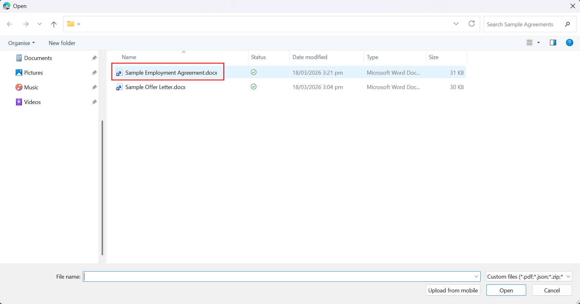 Select Sample Employment Agreement files
