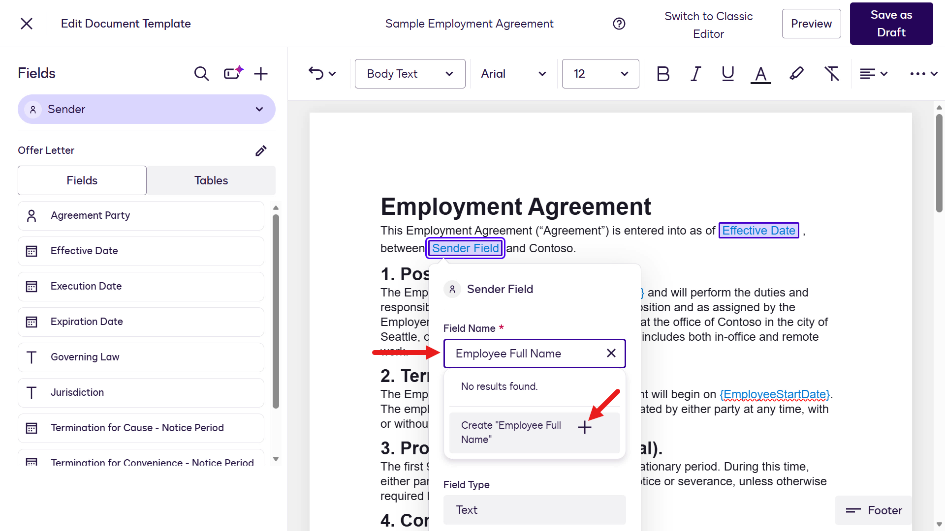 Create new custom field for Employee Full Name