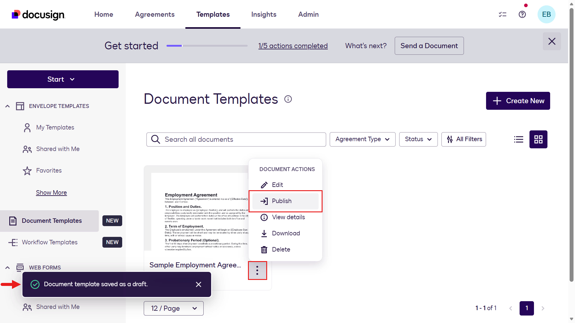 Publish document template