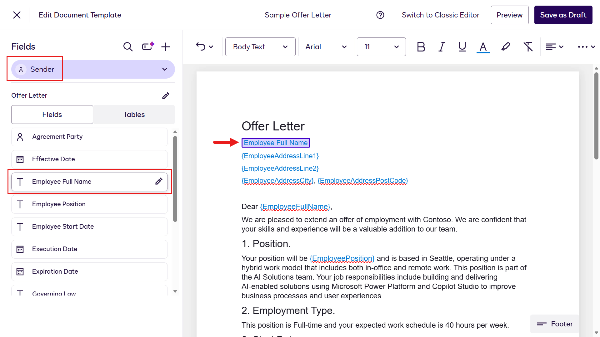 Configure Sender fields