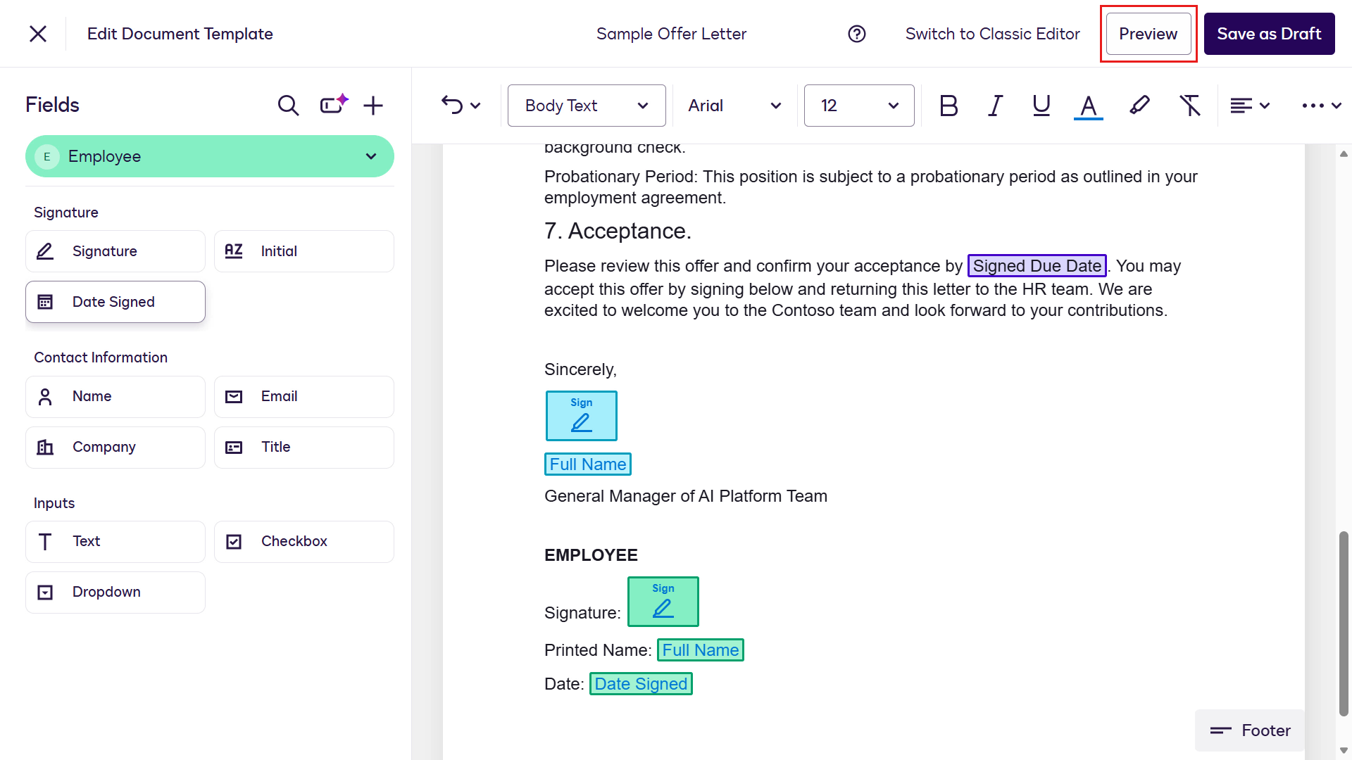 All role fields configured