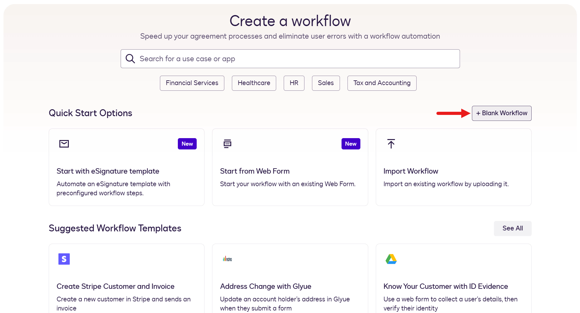 Select Blank Workflow