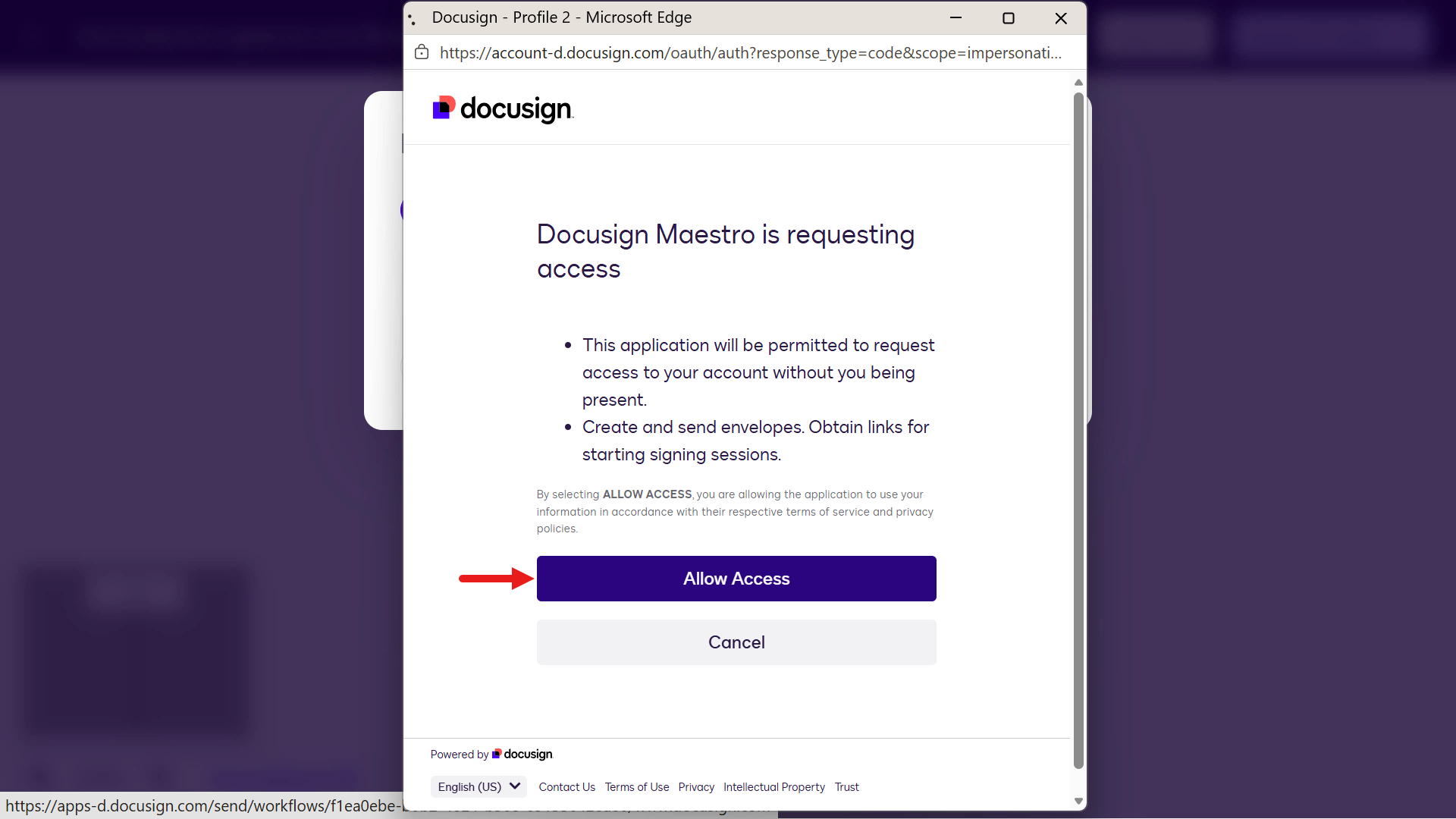 Select Allow Access