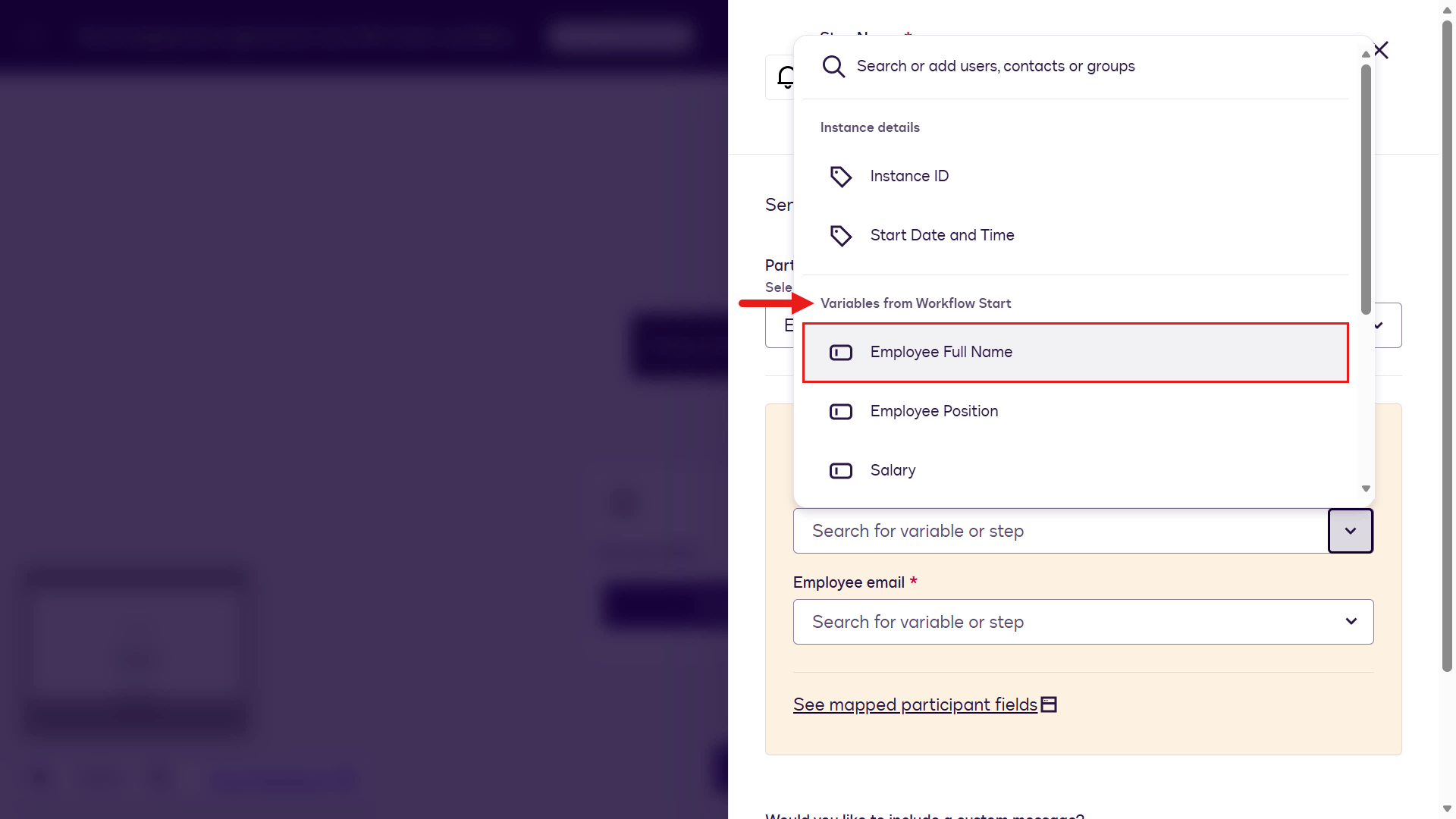 Select dropdown icon in the employee name field