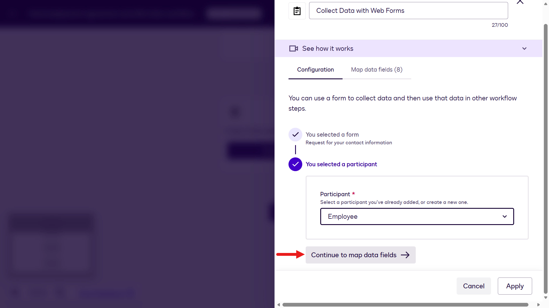 Select Continue to map data fields