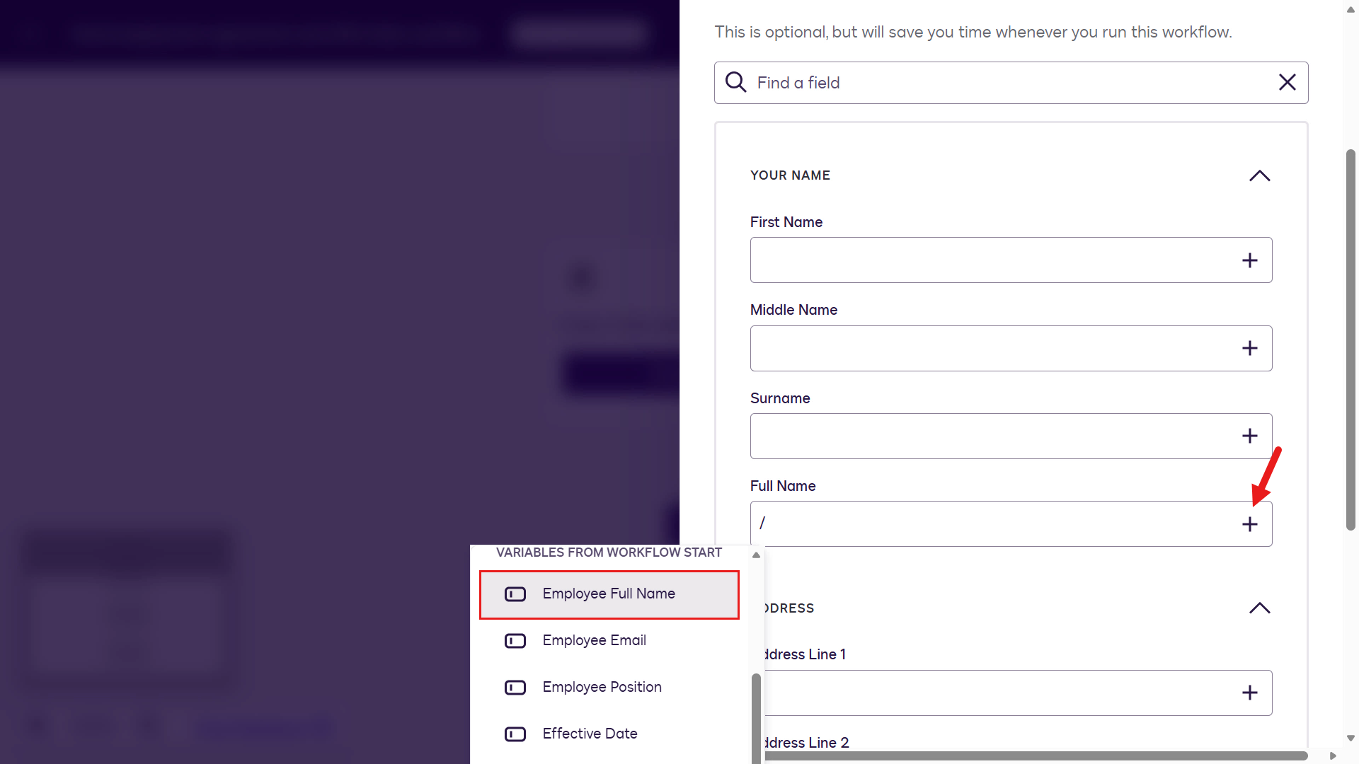 Select Employee Full Name variable