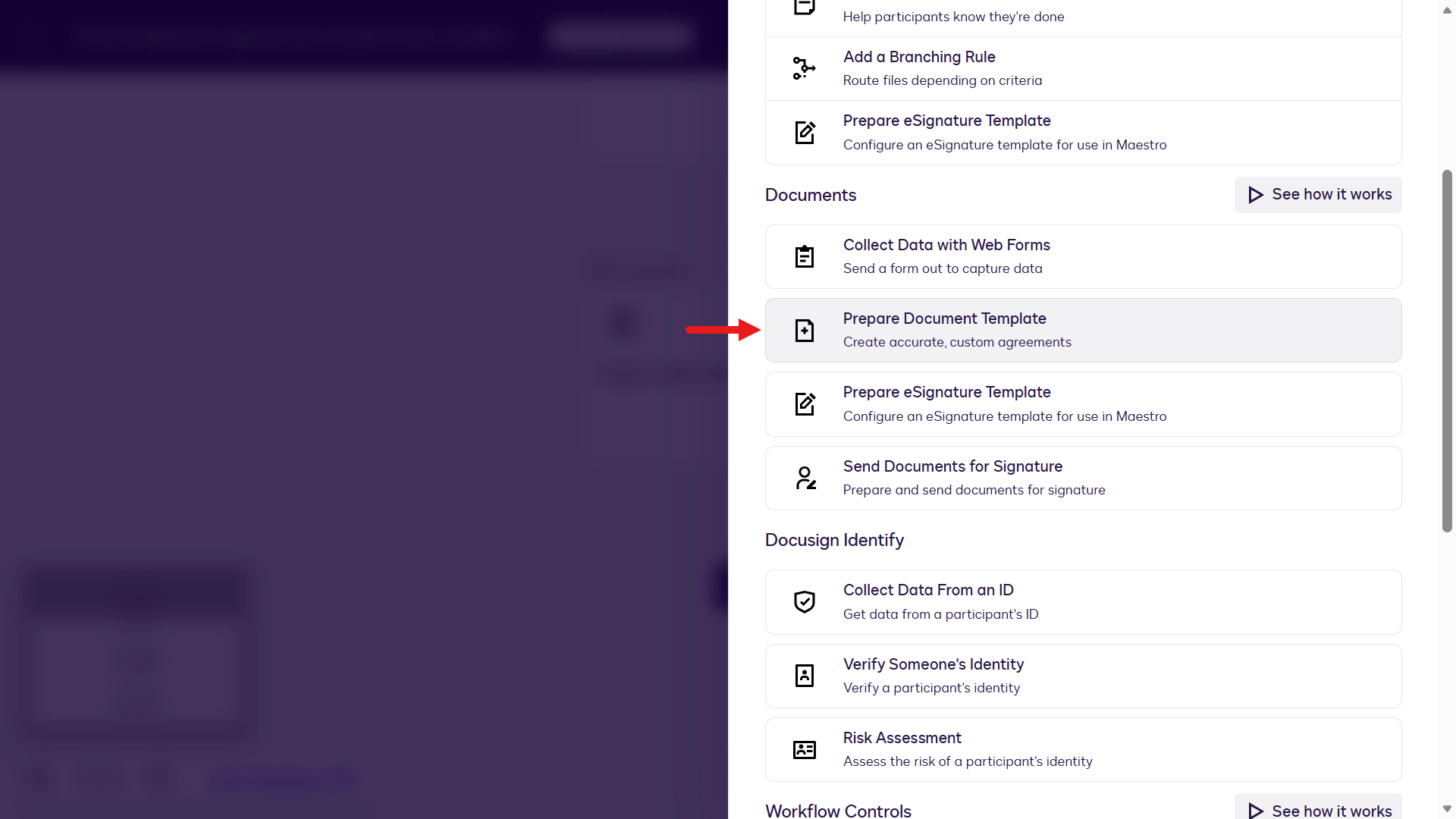 Select Prepare a Document Template step