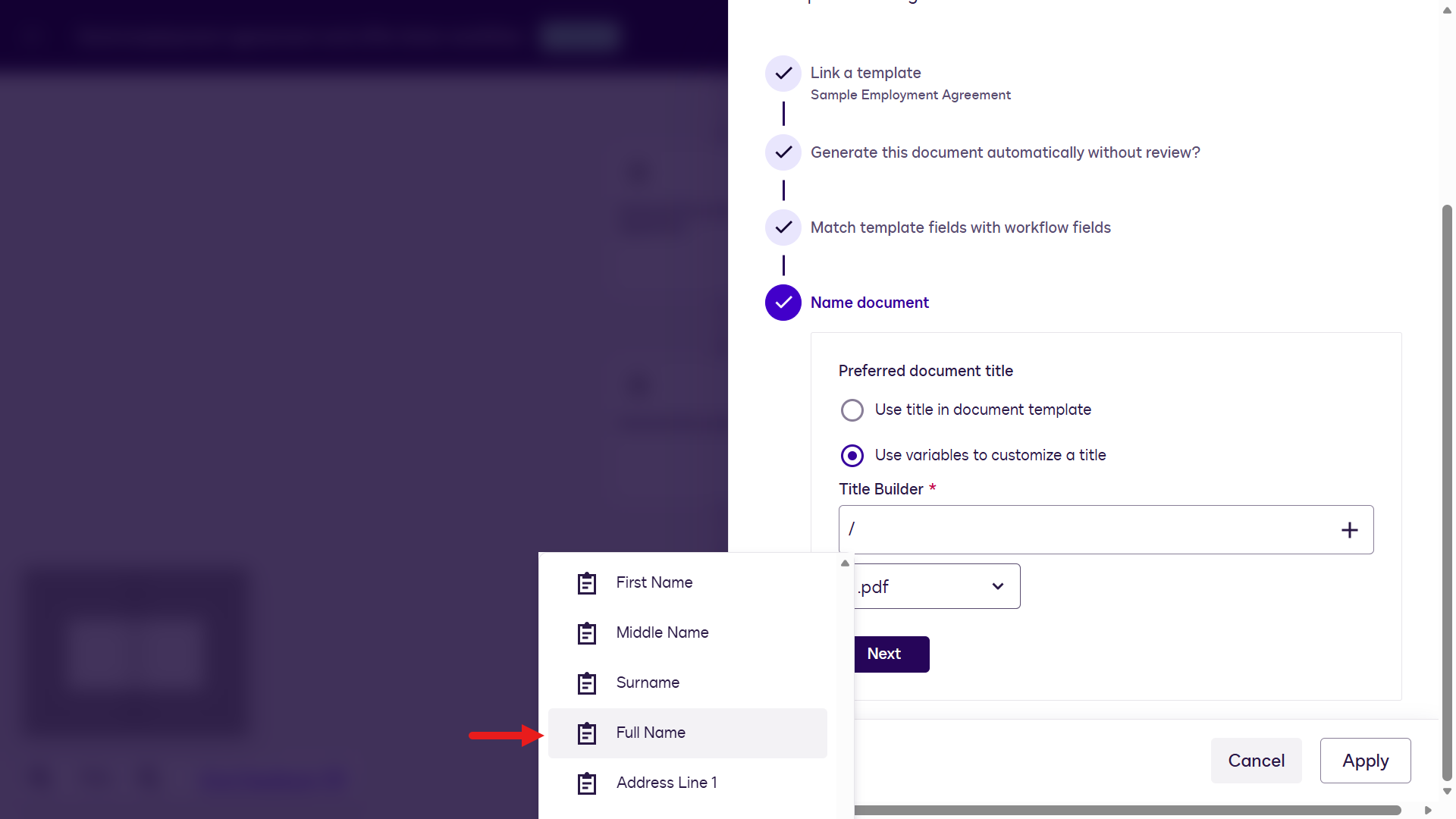 Select Full Name from the Web Form list