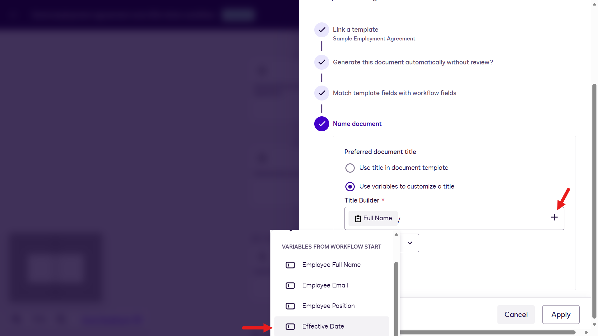 Select Effective Date from the Collect with Web Forms list
