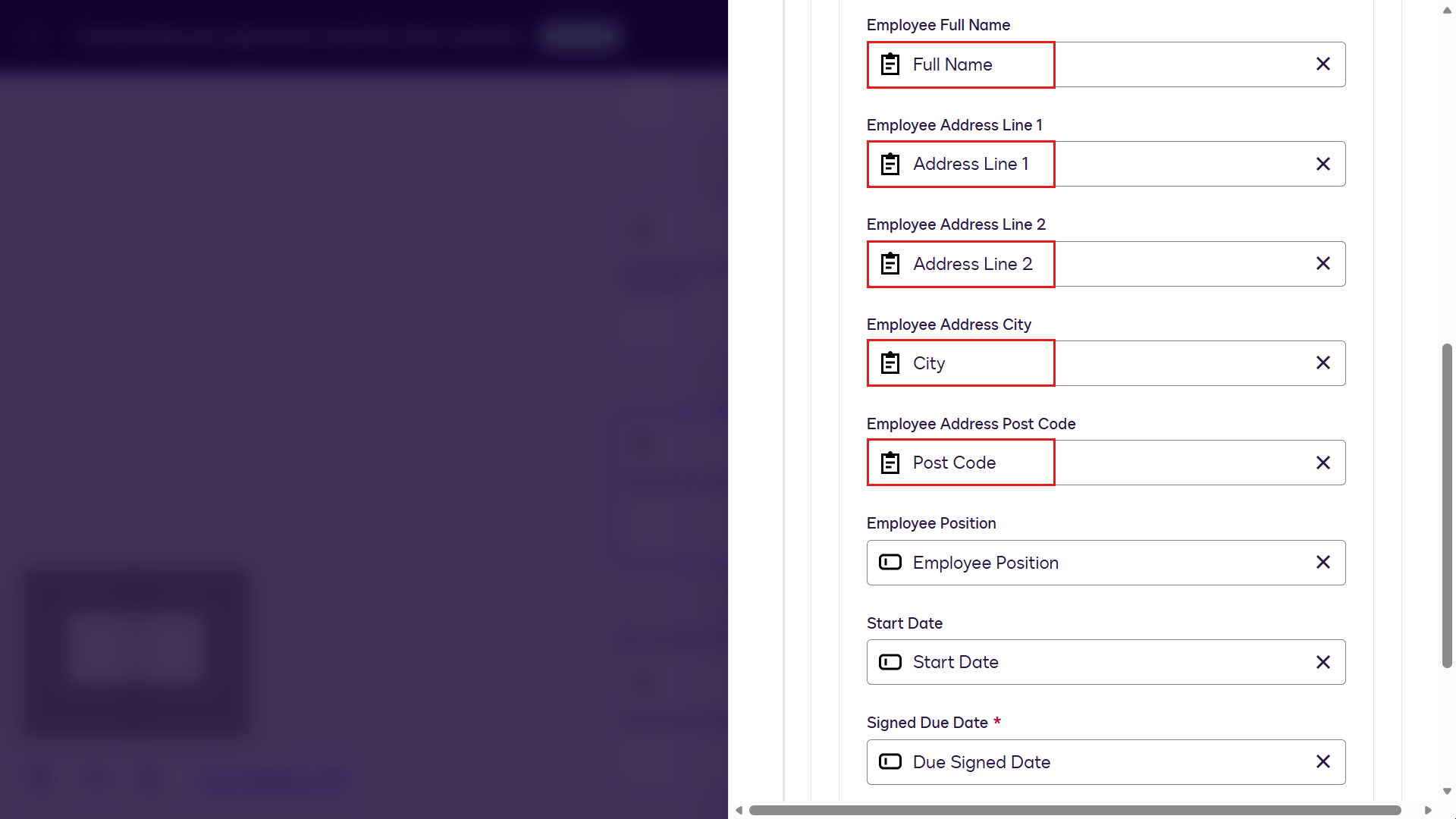 Configured agreement fields