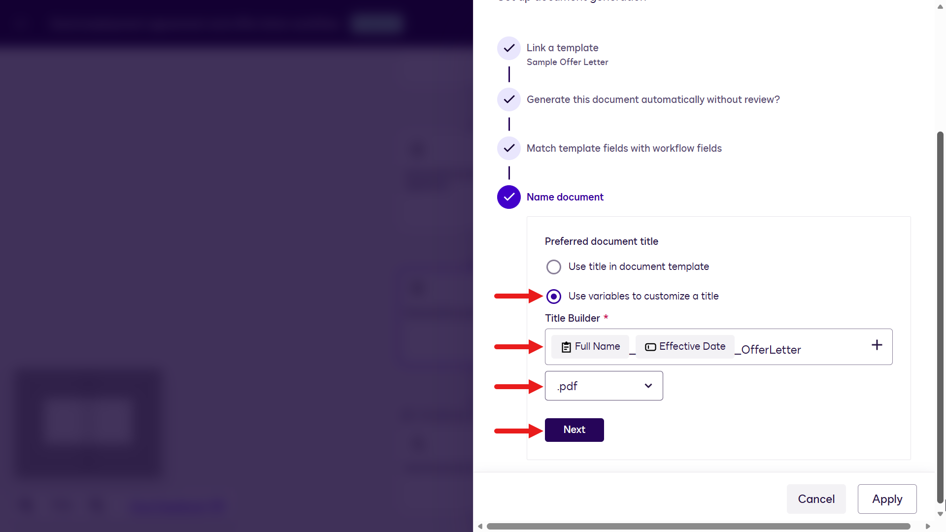 Configure the document file name