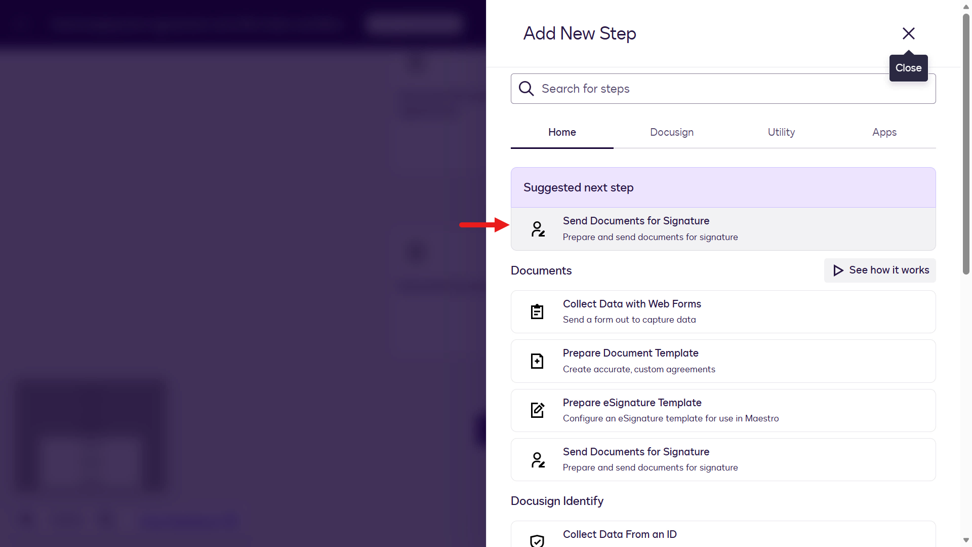 Select Send Documents for Signature