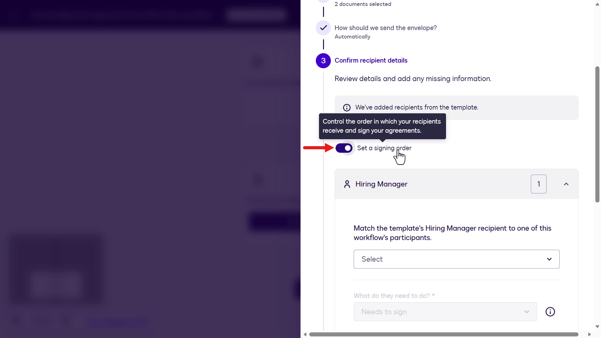 Enable the setting of Set a signing order