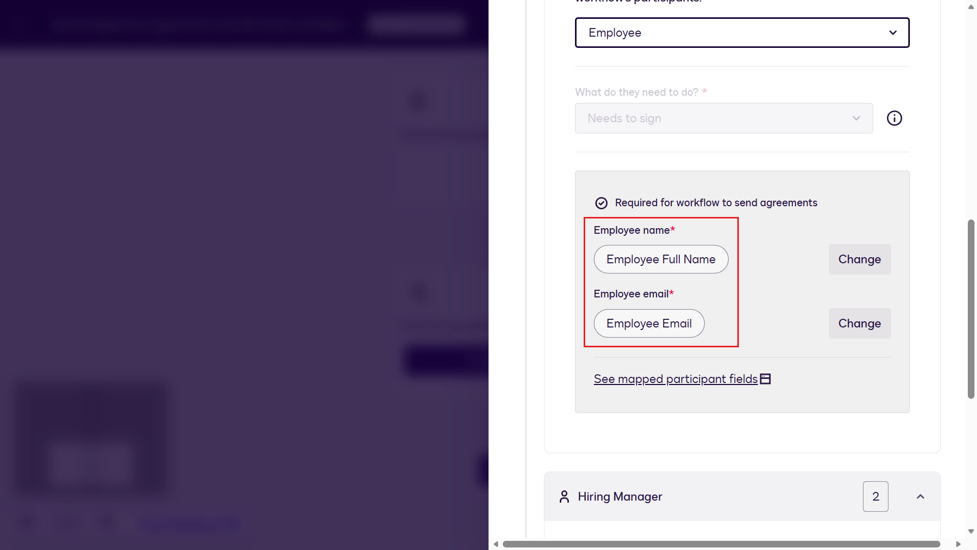 Mapped Participant Fields for Employee