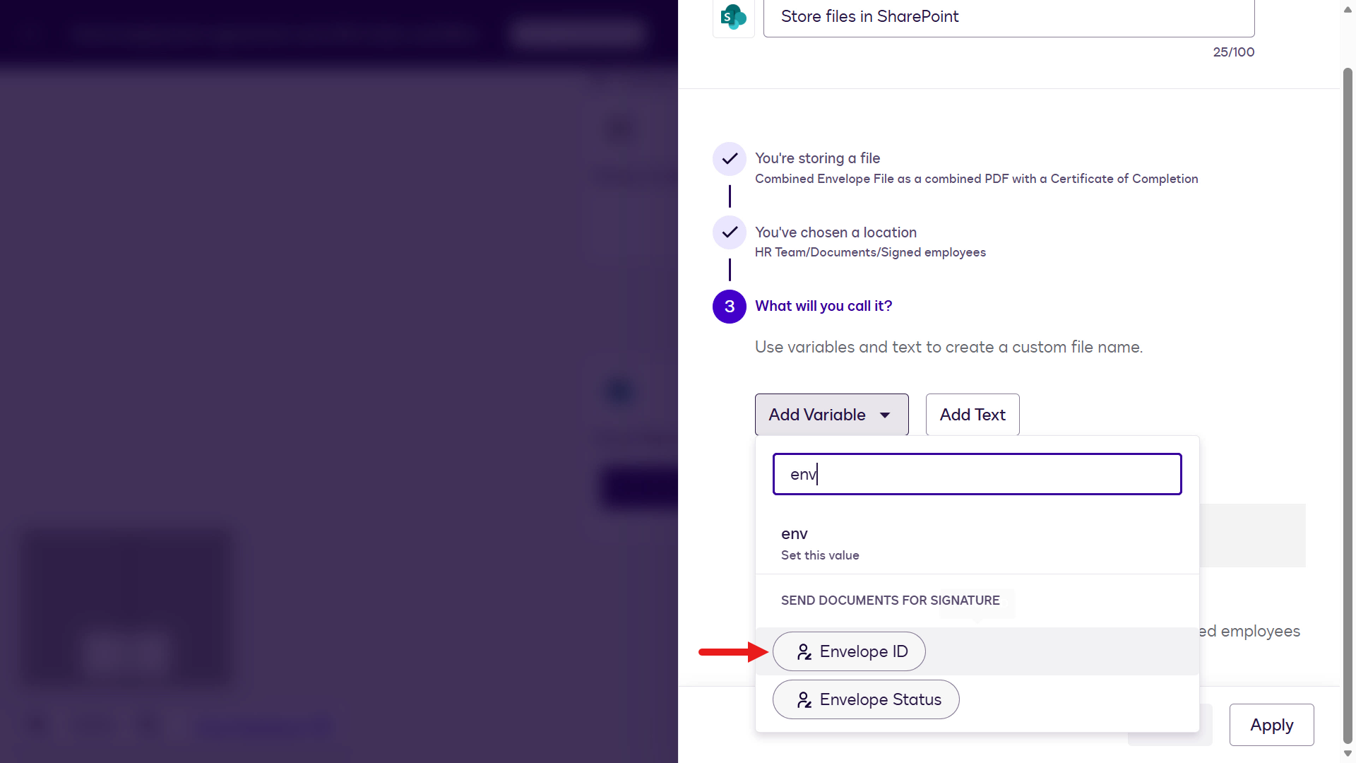 Select Envelope ID Variable