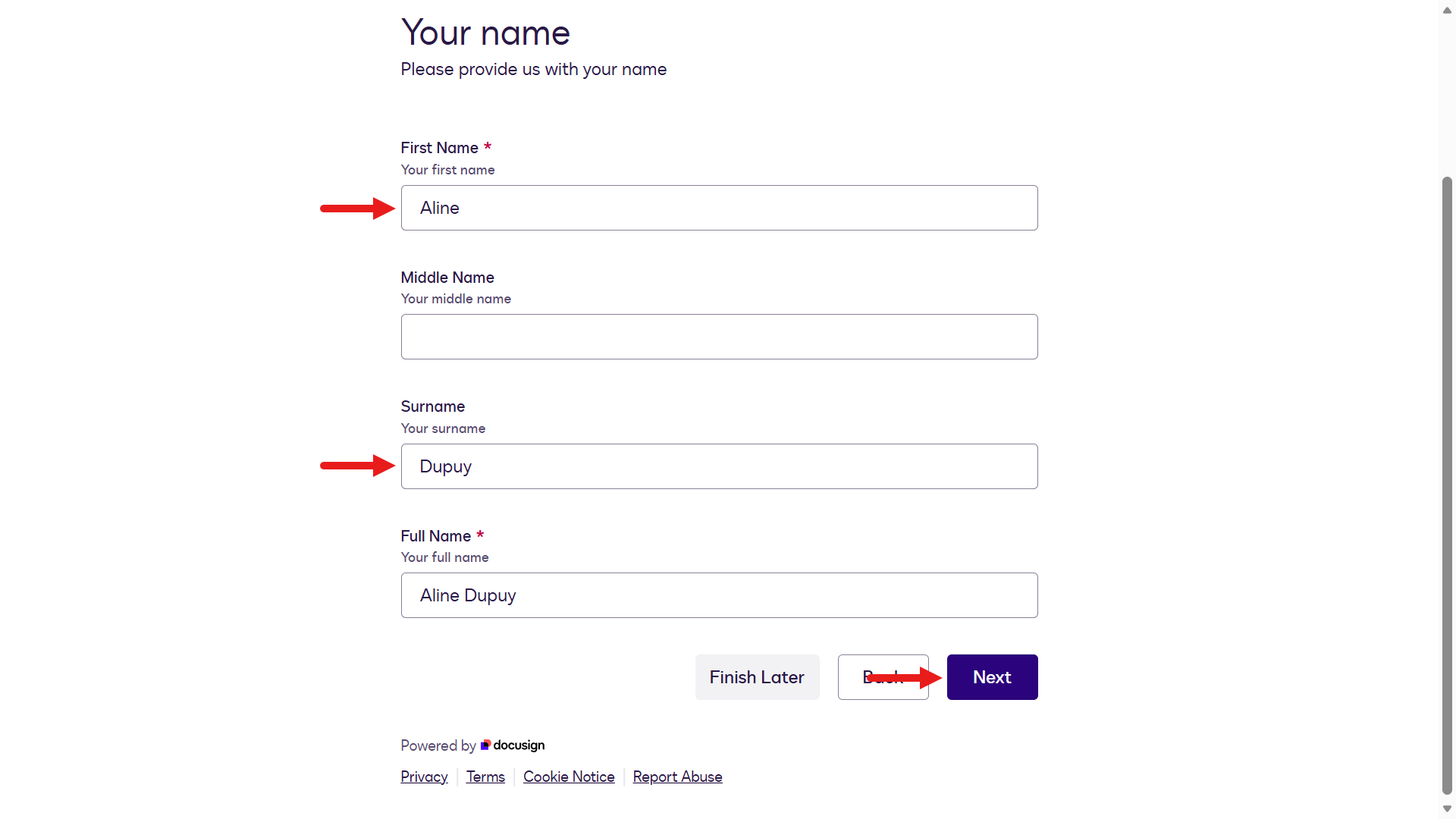 Provide name information