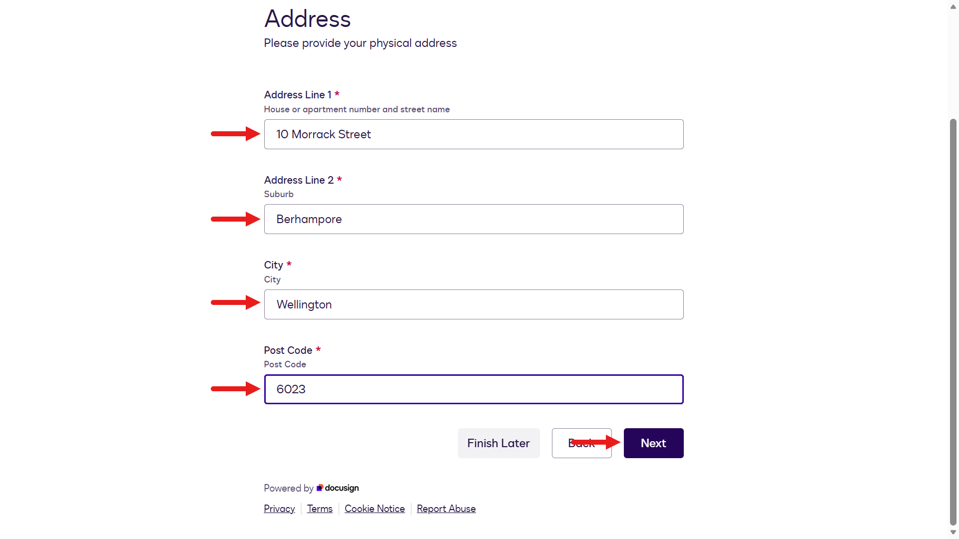Provide address information