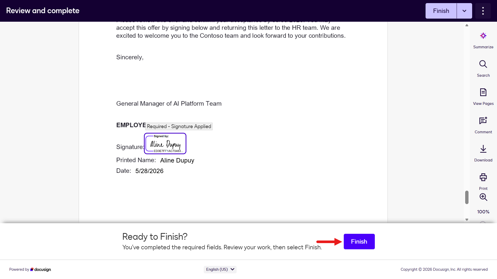Select Finish
