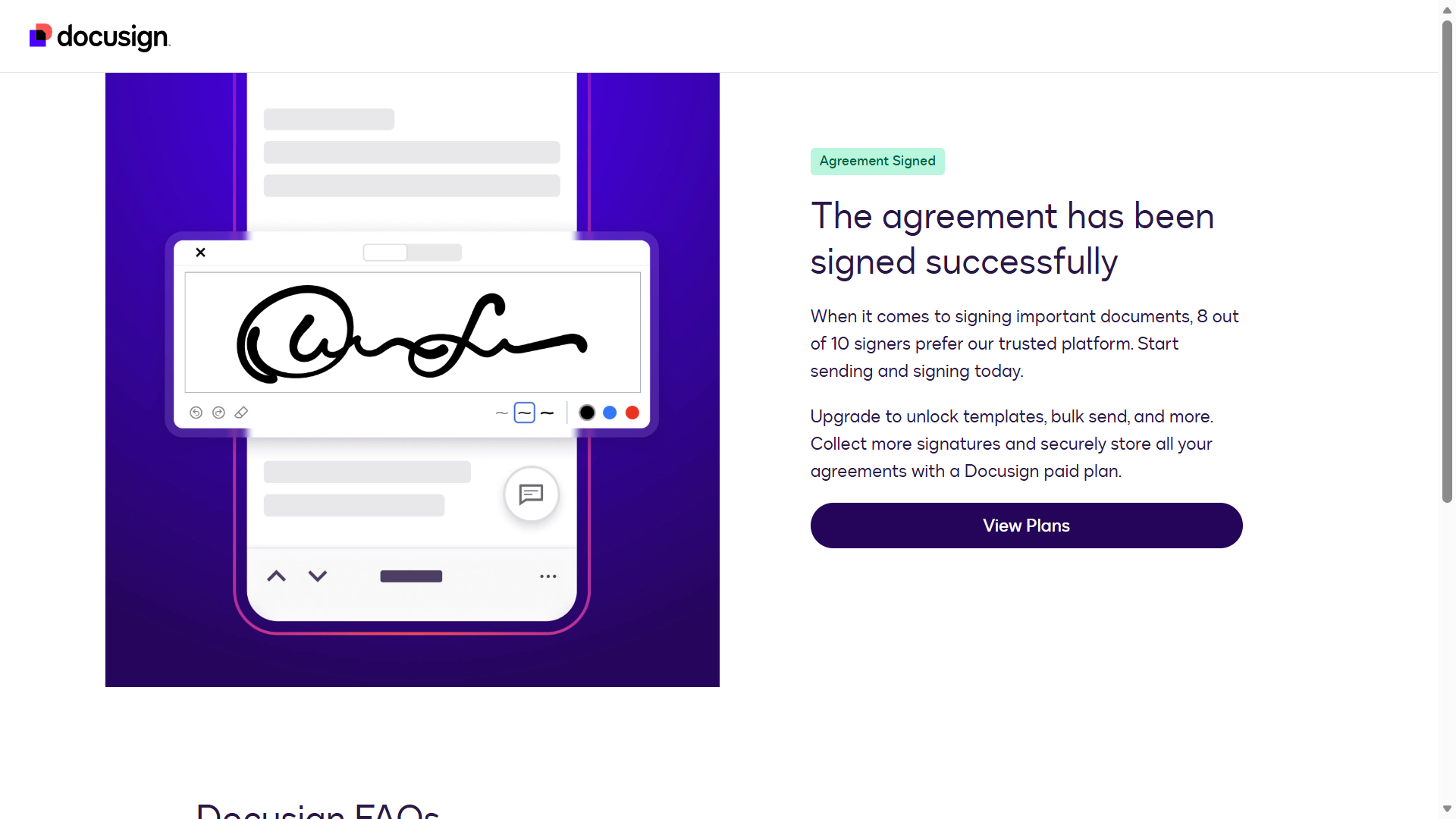 Confirmation of documents being successfully signed